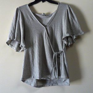 Lucky brand ponte knit strip wrap top navy white SP short sheeve